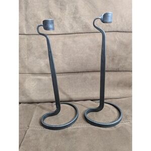 Vtg Brutalist Wrought Iron Candle Sticks  In The Style Of Lance Cloutiee